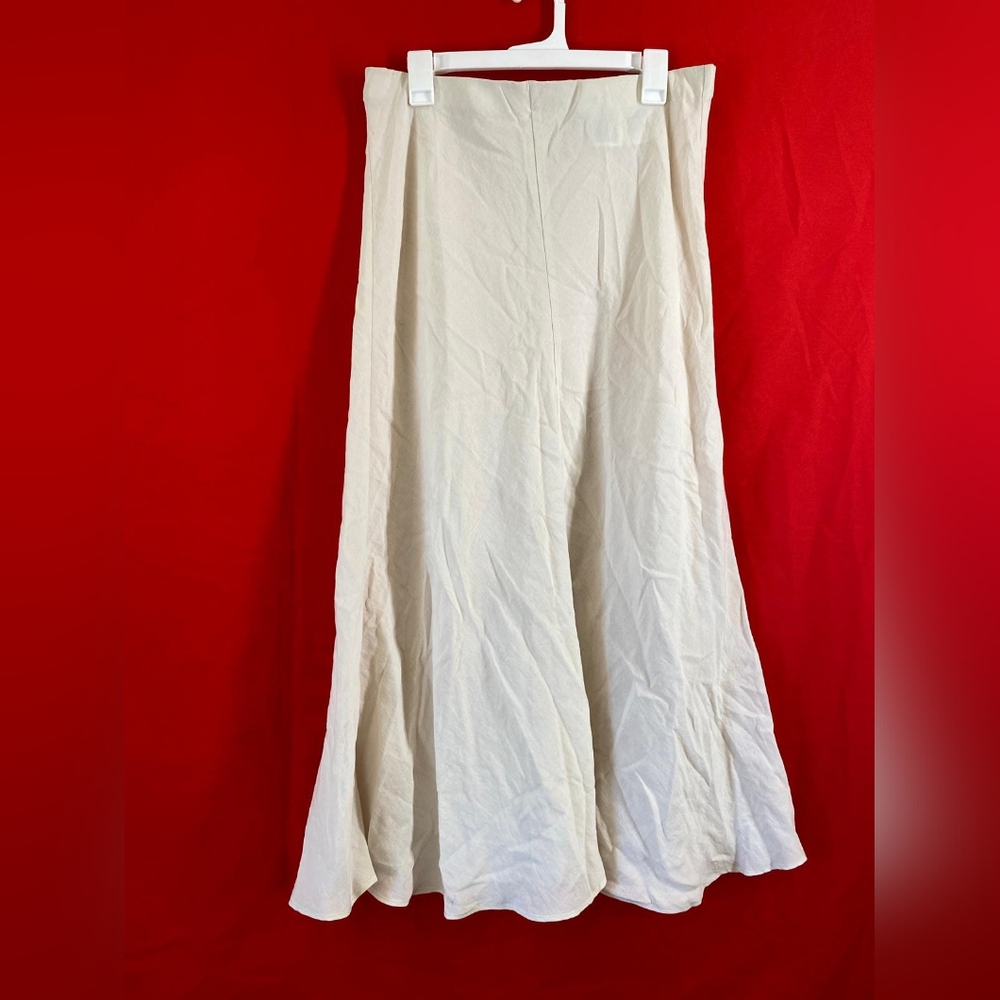 H&M Women's  Cream Linen Blend Flowy Maxi Skirt Size L